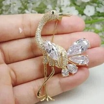 2.00Ct Pear Lab Created Diamond Flamingo Birds Brooch Pin 14K Yellow Gold Plated - $342.99