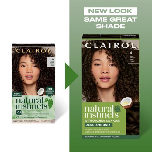Clairol Natural Instincts Demi-Permanent Hair Dye, 4 Dark Brown Hair Color, Pack - £9.64 GBP