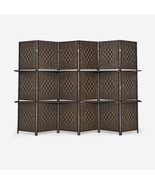 6Ft Weave Fiber Screen 6 Panel Folding Room Divider W/ 2 Display Shelves... - £157.85 GBP