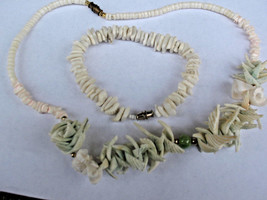 Puka Clam Shell Beads Beach Surfer 24&quot; Necklace Green White OR Choker &amp; Bracelet - £10.37 GBP