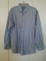 L. L. BEAN MEN&#39;S LS BLUE STRIPED DRESS SHIRT-M TALL-NWD-100% COTTON-BRAN... - $8.39