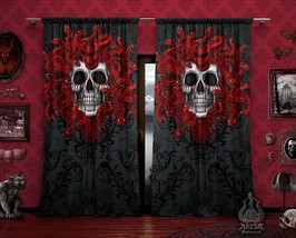 Goth Medusa Skull Curtains, Red Snakes, Gothic Home Decor, Window Drapes, Sheer  - £131.90 GBP