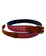 Leather Man Ltd. Mens Embroidered Red &amp; Brown Leather Belt With Fish Des... - $17.28