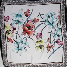 Chicos Large Women Scarf Black White Floral Pattern Knot Border 42 Inch Square - £15.49 GBP