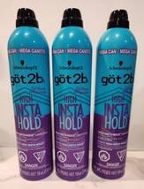 3x Got2b High Insta Hold Hair Spray Mega Cans 18 Oz. Each Big Size Schwa... - $55.00