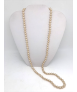 VTG Knotted Butter Cream Faux Pearl Bead 30&quot; Necklace - £15.12 GBP