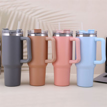 40oz Straw Coffee Insulation Cup With Handle Portable Car Stainless Steel Water  - £23.18 GBP
