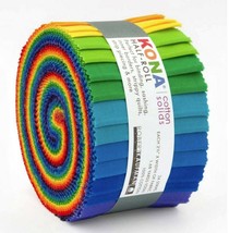 [2] Robert Kaufman Kona Cotton &quot;Bright Rainbow&quot; Jelly Half-Roll Quilting Fabric - £38.88 GBP