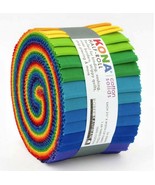 [2] Robert Kaufman Kona Cotton &quot;Bright Rainbow&quot; Jelly Half-Roll Quilting... - £38.93 GBP