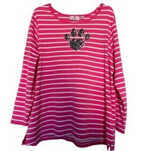 Quacker Factory Pink White Striped Tunic Top Sequin Dog Paw Sz 1X - $18.82