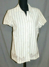 NWT GLORIA CREAM SIZE SMALL BLOUSE  STRIPED COLLARED SHORT SLEEVED BUTTO... - £8.78 GBP