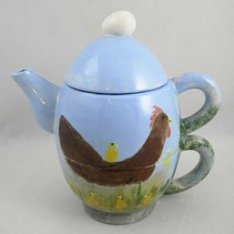 Rooster Chicken Hen Chicks Tea For One Teapot Cup Set Art Pottery Painted Signed - £19.37 GBP