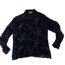 Ralph Lauren Button Up Blouse Top Rayon Silk Women&#39;s Small Lace See Thru... - £31.24 GBP