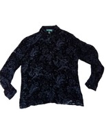 Ralph Lauren Button Up Blouse Top Rayon Silk Women&#39;s Small Lace See Thru... - £31.08 GBP