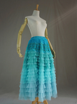 Blue Green Tiered Tulle Skirt Women Custom Plus Size Long Tulle Skirt Outfit image 2