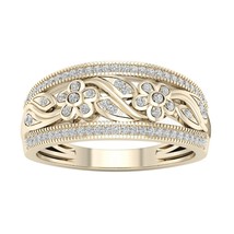 10K Yellow Gold 0.25Ct TDW Flower and Leaf Fashion Ring - £183.42 GBP