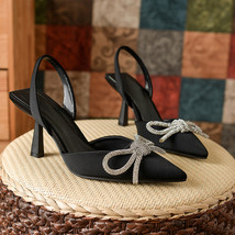Summer Ladies Elegant Slingback Shoes Fashion Crystal Bow-knot Women Sandal Thin - £42.30 GBP