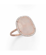 Rose Quartz Ring Halo Simulated Diamond 14k Rose Gold Plated Engagement ... - £117.50 GBP