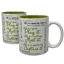 Gibson Mugs Set Inspirational Word Art White Green Life Is 12 Oz Coffee Tea - $24.70