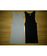  2 Fruit of the Loom Gray Black Tagless Ribbed Tank A-Shirts Wifebeater ... - £7.89 GBP