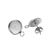 20 Stainless Steel Post Stud Earring Wire Fits 10mm Cabochon Settings Cups Beads - £5.45 GBP