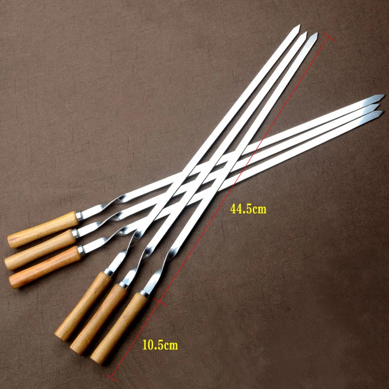 E2 6pcs Camping BBQ Skewer Stainless Steel Shish Kebab Fork Set Long Flat  Handl - £132.85 GBP