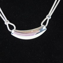 Silver Tone Double Snake Chain Choker Collar Necklace Bar Type Pendant 7.5&quot; Long - £11.60 GBP