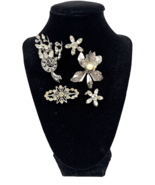Vintage Brooch Lot Rhinestone Flower Bar Pins Silver Tone Clear Crystal ... - €33,43 EUR