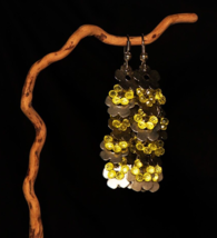 Vintage 80s Flower Long Dangle Earrings Women Silver Tone Yellow Jewelry Boho - £8.17 GBP
