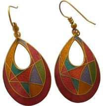 Cloisonne Teardrop Geometric Earrings Dangle Vintage Bohemian SG Gold To... - $20.77