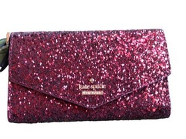 Kate Spade Glimmer Medium Flap Phone Wallet Ruby Red Glitter NO STRAP - £21.92 GBP