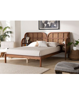 Levron Walnut Brown Wood Queen Size Wingback Platform Bed - $878.00