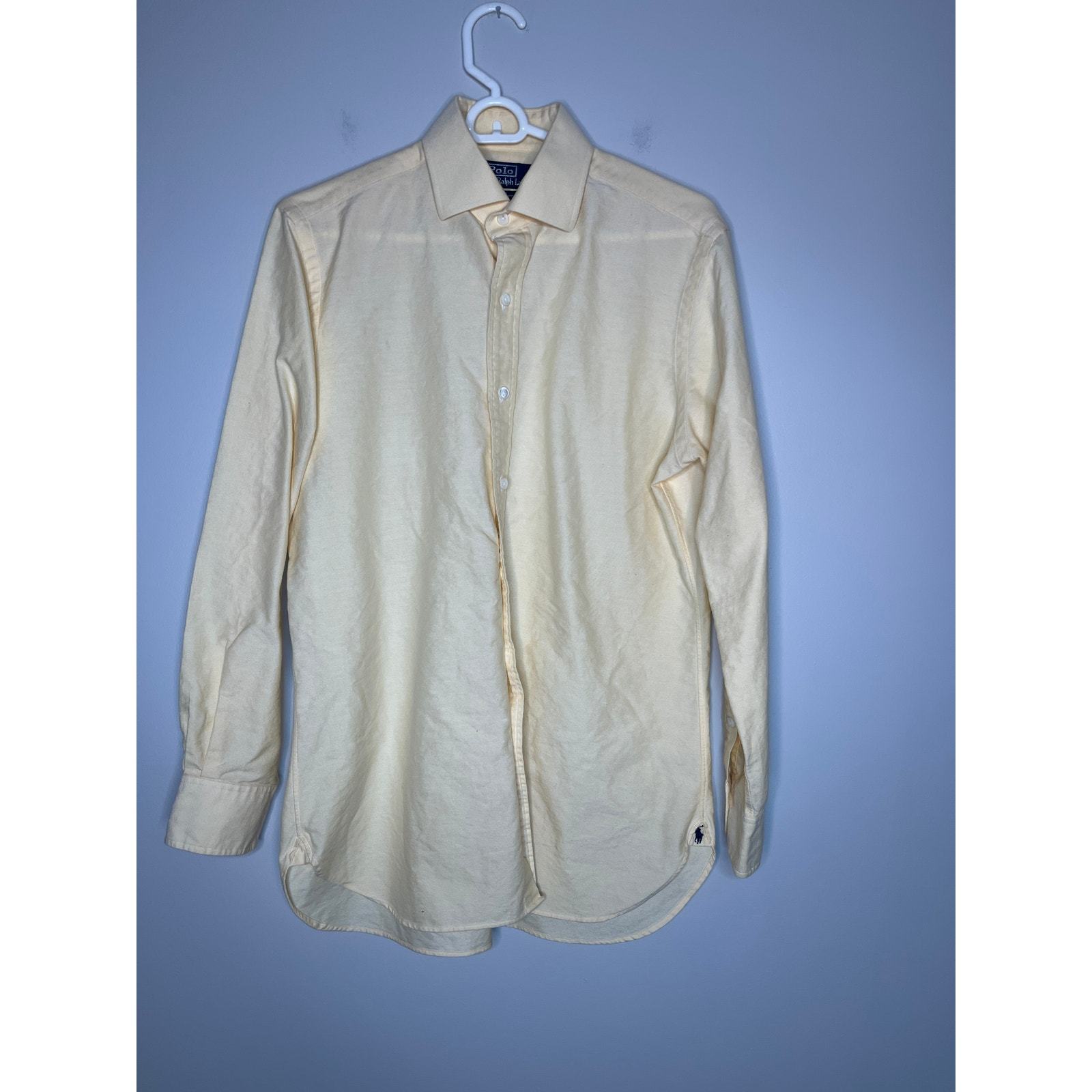 1990s Polo Ralph Lauren Pastel Yellow Regent Old Money Quiet Luxury Shirt M - $28.00