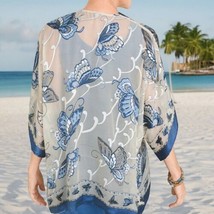 Chico&#39;s Blue Silk Blend Burnout Butterfly Kimono Size S/M Cruisewear - £26.01 GBP