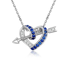 Heart with Arrow Necklace For Women With Blue Sapphire Silver Engagement Pendent - £96.18 GBP