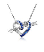 Heart with Arrow Necklace For Women With Blue Sapphire Silver Engagement Pendent - $121.00