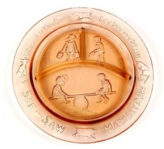 Nursery Rhyme Indiana Glass Child&#39;s 3 Section Plate See Saw Margery Daw 1930s - £11.95 GBP