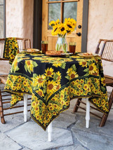 April Cornell Soleil Black Gold Sunflowers 54&quot;x54&quot; Thanksgiving Fall Tablecloth - £38.40 GBP