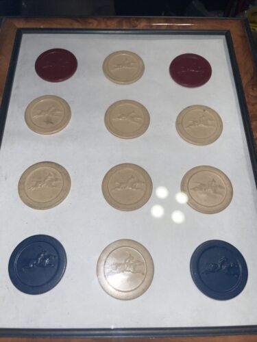 12-VTG Jockey Club Poker Chips Embossed Image of Racing Horse w /Jockey ... - £8.92 GBP