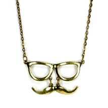 Mustache And Glasses Necklace Movember Handlebar Moustache Charm Pendant Chain - £0.79 GBP