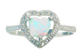 Opal Heart Ring Sterling Silver 925 CZ Halo Womens Size 7  8  - £17.58 GBP