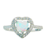 Opal Heart Ring Sterling Silver 925 CZ Halo Womens Size 7  8  - $30.18 CAD
