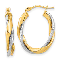 14k Two-tone Polished Rope Twisted Oval Hoop Earrings TF1184 - £249.83 GBP