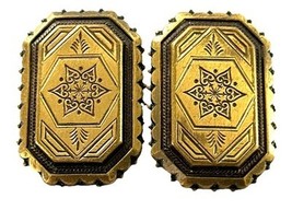 Vintage Victorian Revival Etched Brass Clip-On Earrings Rectangle Geometric - $378.14 MXN