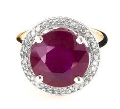 14K Solid Gold Ring With Natural Diamonds &amp; Ruby - £987.96 GBP