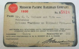 Missouri Pacific Railroad Company Employee Pass JW Wallace 1930 - £15.71 GBP