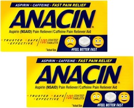 Anacin Fast Pain Relief Pain Reducer Aspirin Tablets, 100 Tabs (Value Pack of 2) - £31.43 GBP