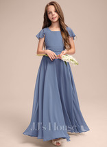 Slate Blue A-line Square Floor-Length Chiffon Junior Bridesmaid Dress - £95.12 GBP