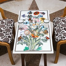 36&quot;x18&quot; Marble Center Top Table With Wooden Stand Butterfly Floral Art Decor One - £1,934.35 GBP
