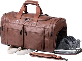 Travel Bag with Shoe Pouch Weekender Overnight Bag Waterproof Leather Large Carr - £66.07 GBP